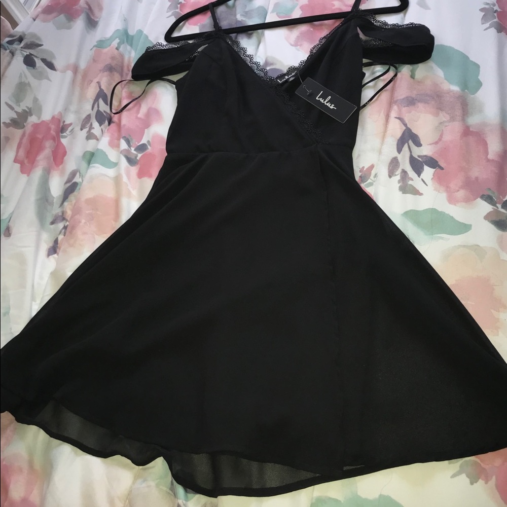 Lulus black off shoulder skater dress